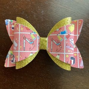 New Back to school hair bow | gold glitter barrette | school preschool girls fun